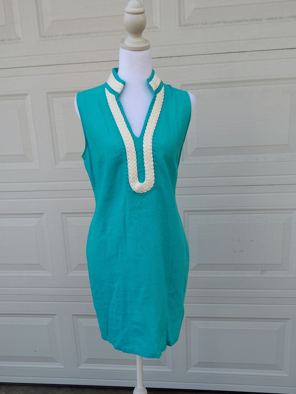 Sail to Sable Linen Blend Embroidered Neckline Mini Tunic Dress Size S Coastal
